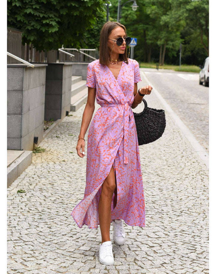 Dolores | Floral Midi Wrap Dress with V Neck and Flutter Sleeves