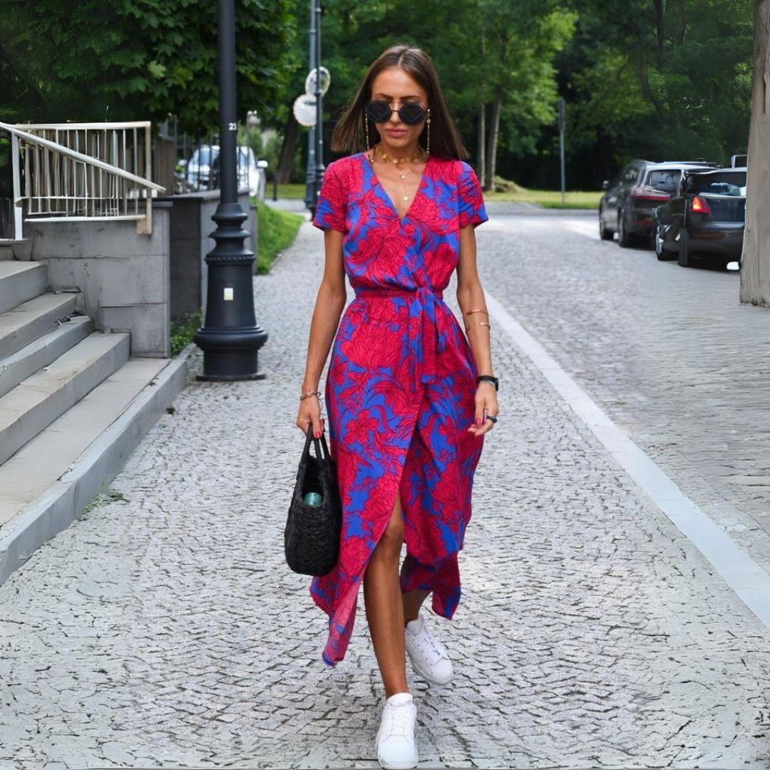 Dolores | Floral Midi Wrap Dress with V Neck and Flutter Sleeves
