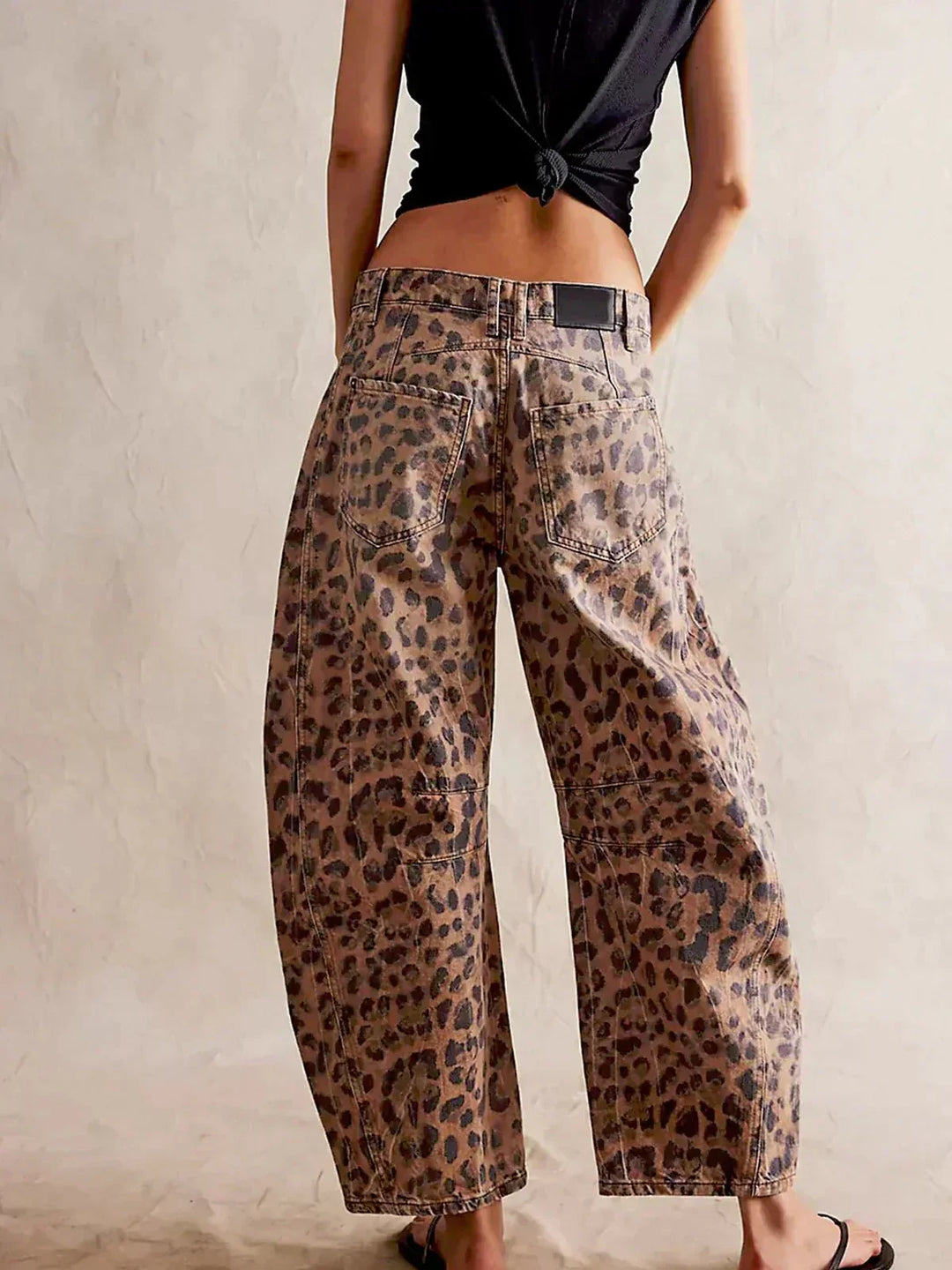 Donna | Leopard Print Wide Leg Baggy Jeans with Mid Rise Waist