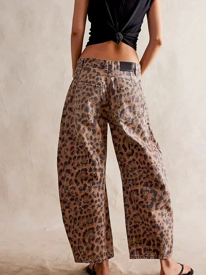 Donna | Leopard Print Wide Leg Baggy Jeans with Mid Rise Waist