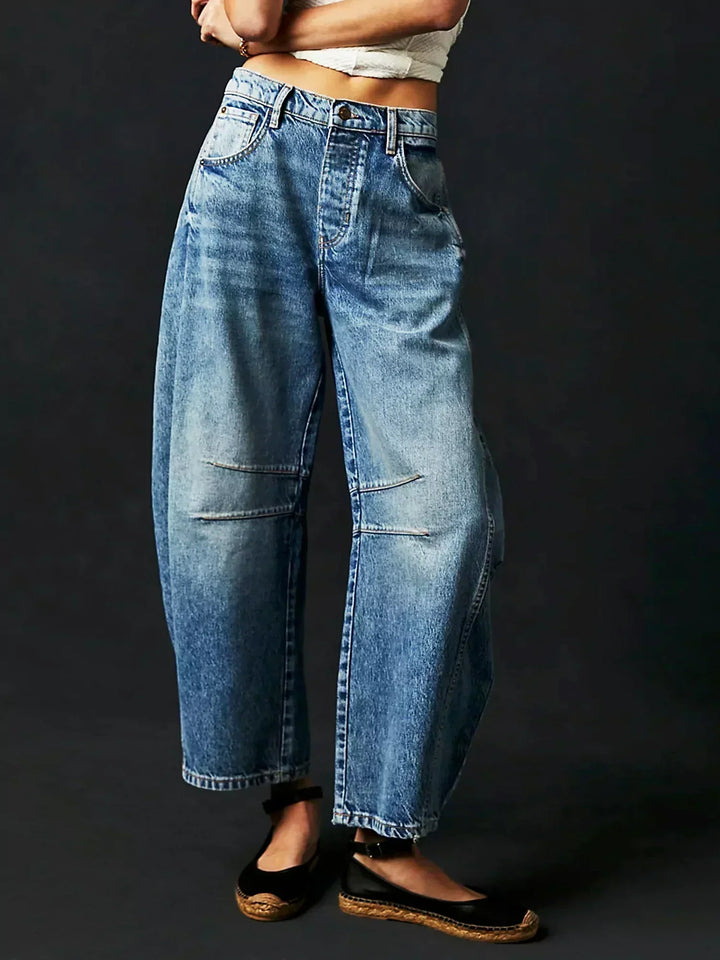 Donna | Leopard Print Wide Leg Baggy Jeans with Mid Rise Waist
