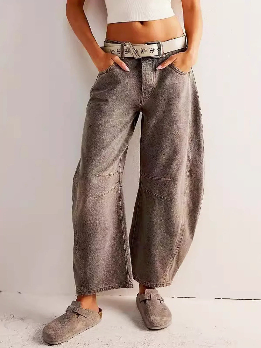Donna | Leopard Print Wide Leg Baggy Jeans with Mid Rise Waist