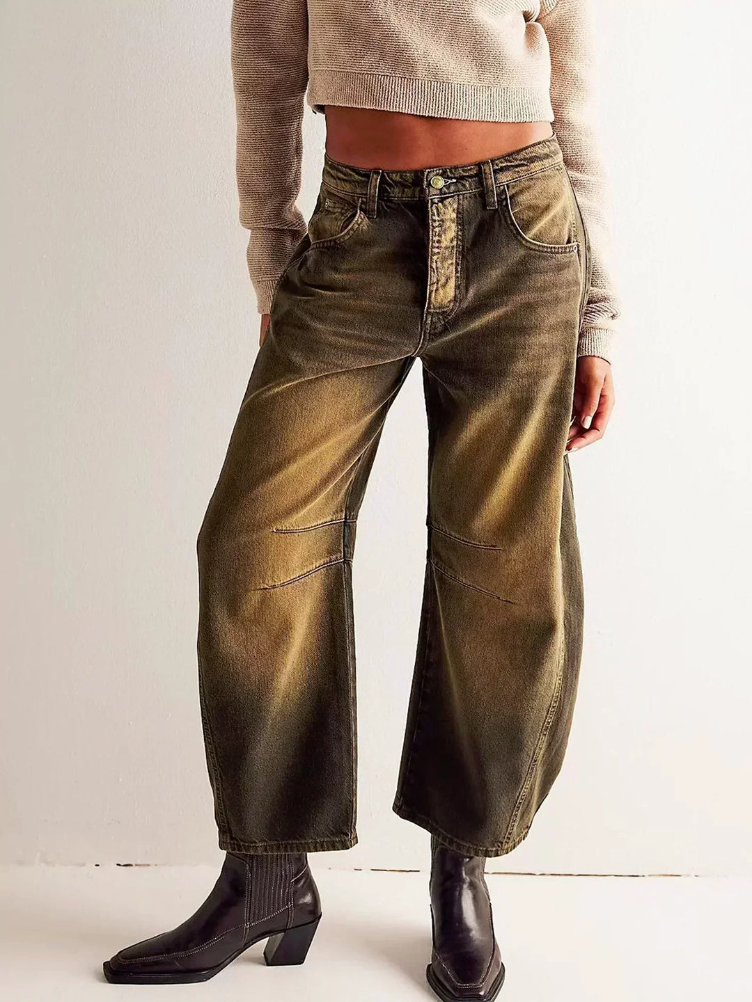 Donna | Leopard Print Wide Leg Baggy Jeans with Mid Rise Waist