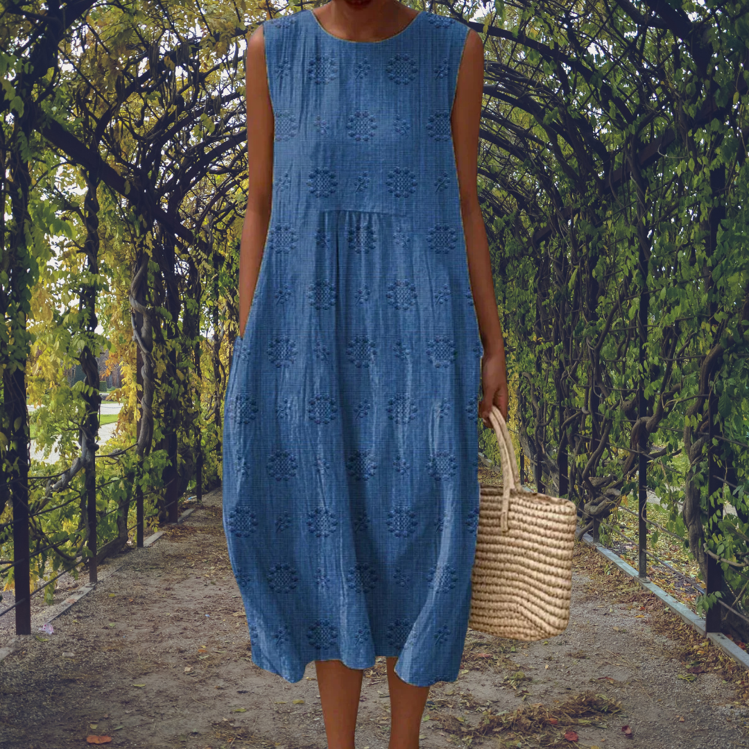 Donna | Midi Sundress with Tonal Textured Pattern and Sleeveless Cut