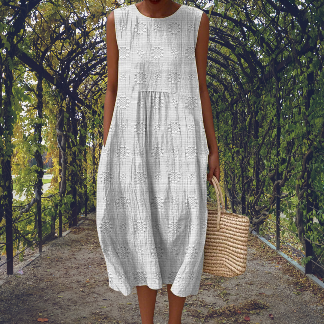 Donna | Midi Sundress with Tonal Textured Pattern and Sleeveless Cut