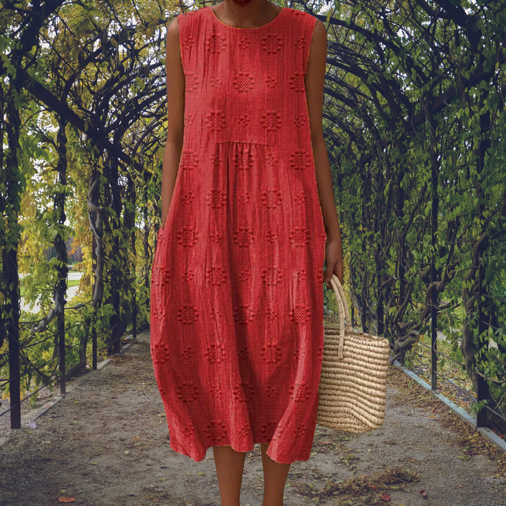 Donna | Midi Sundress with Tonal Textured Pattern and Sleeveless Cut
