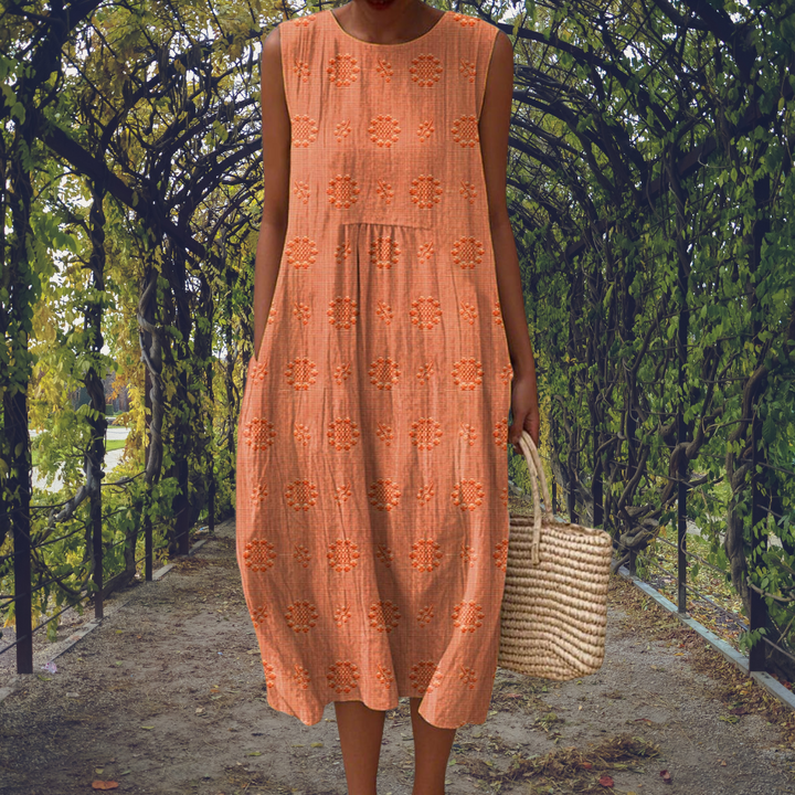 Donna | Midi Sundress with Tonal Textured Pattern and Sleeveless Cut