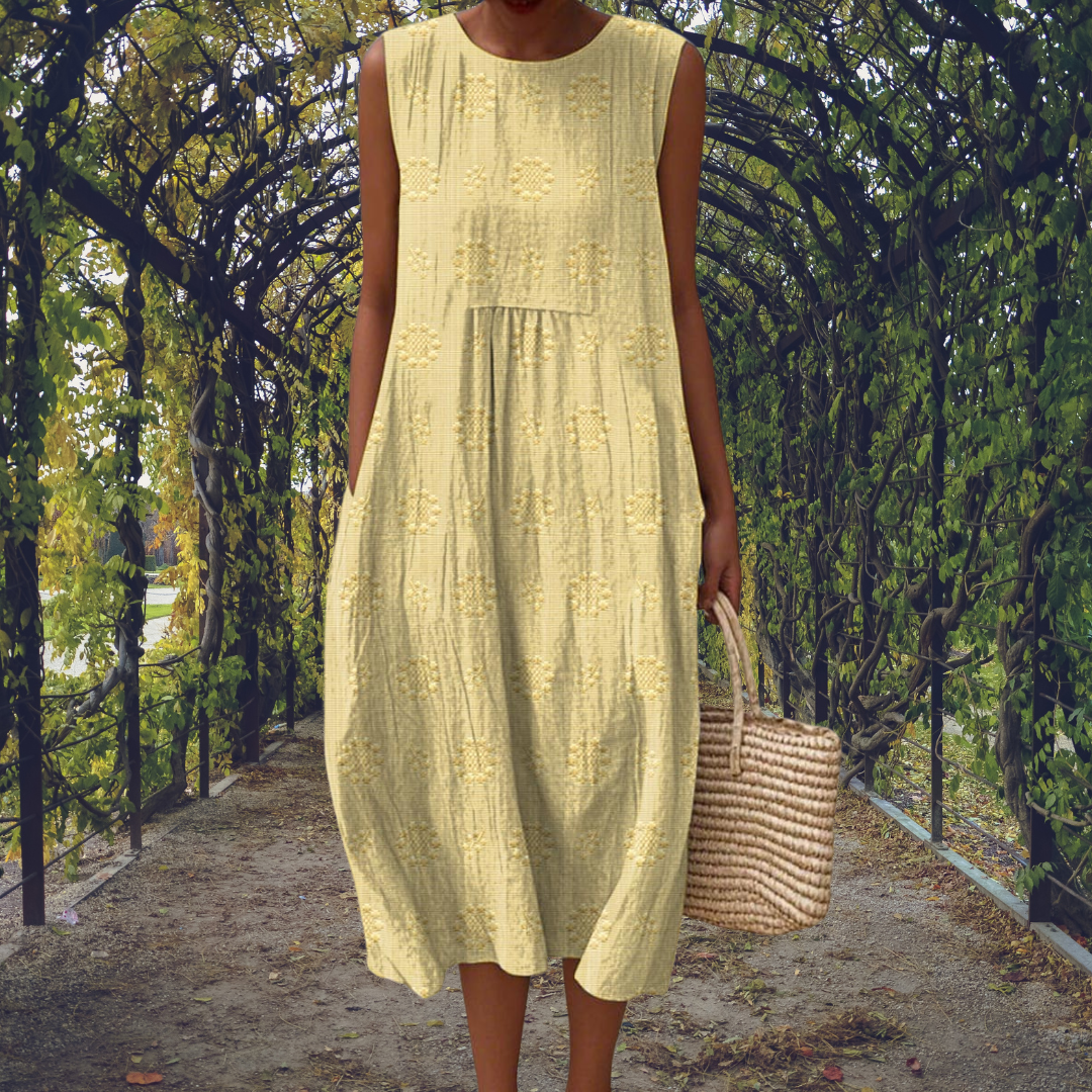 Donna | Midi Sundress with Tonal Textured Pattern and Sleeveless Cut