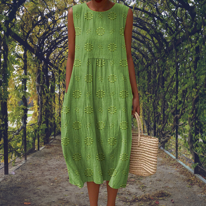 Donna | Midi Sundress with Tonal Textured Pattern and Sleeveless Cut