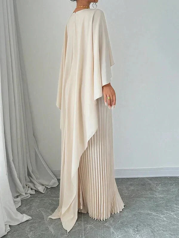 Elspeth | Wedding Guest Maxi Dress with Cape Overlay and Pleated Skirt
