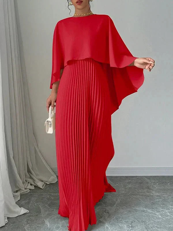Elspeth | Wedding Guest Maxi Dress with Cape Overlay and Pleated Skirt