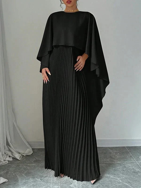 Elspeth | Wedding Guest Maxi Dress with Cape Overlay and Pleated Skirt