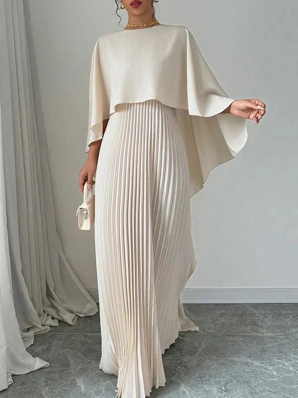 Elspeth | Wedding Guest Maxi Dress with Cape Overlay and Pleated Skirt