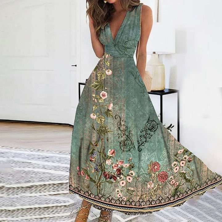 Frances | Floral Maxi Sundress with V Neck and Sleeveless Crossover Bodice