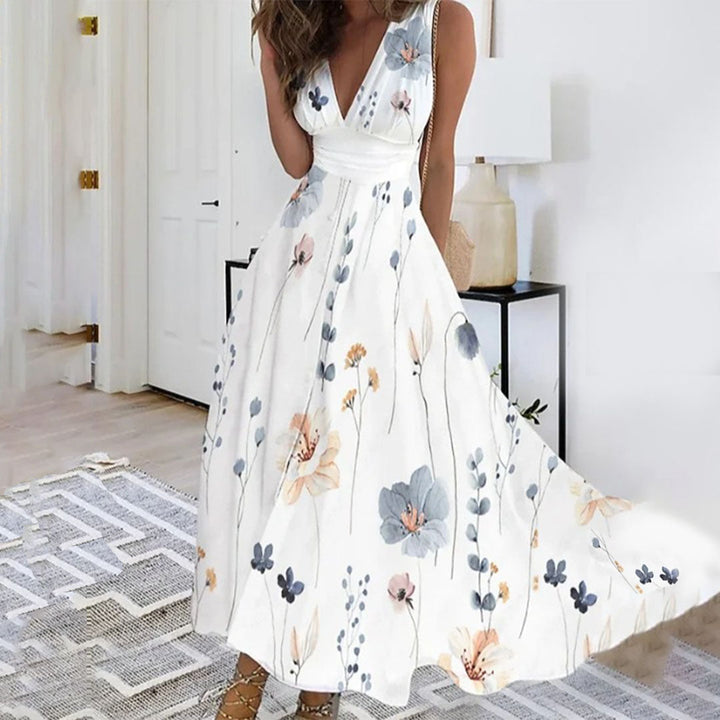 Frances | Floral Maxi Sundress with V Neck and Sleeveless Crossover Bodice