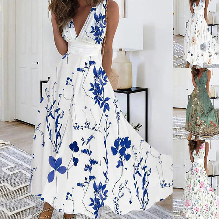 Frances | Floral Maxi Sundress with V Neck and Sleeveless Crossover Bodice