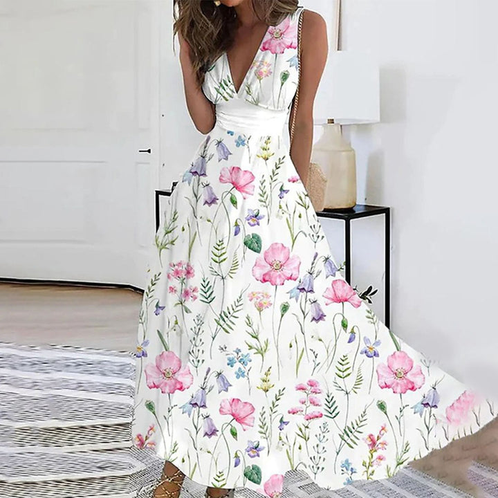 Frances | Floral Maxi Sundress with V Neck and Sleeveless Crossover Bodice