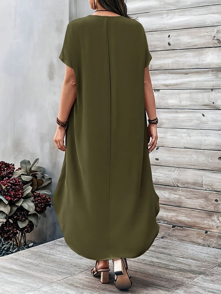 Frances | Solid Maxi Sundress with V Neck and Short Sleeves