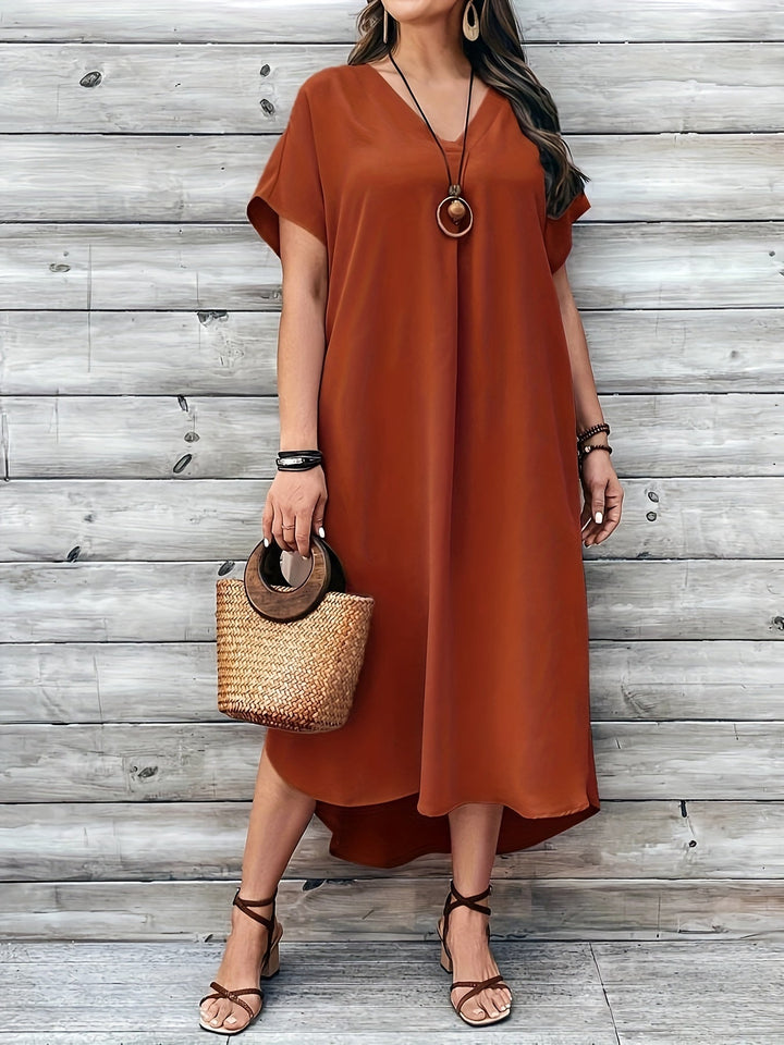 Frances | Solid Maxi Sundress with V Neck and Short Sleeves