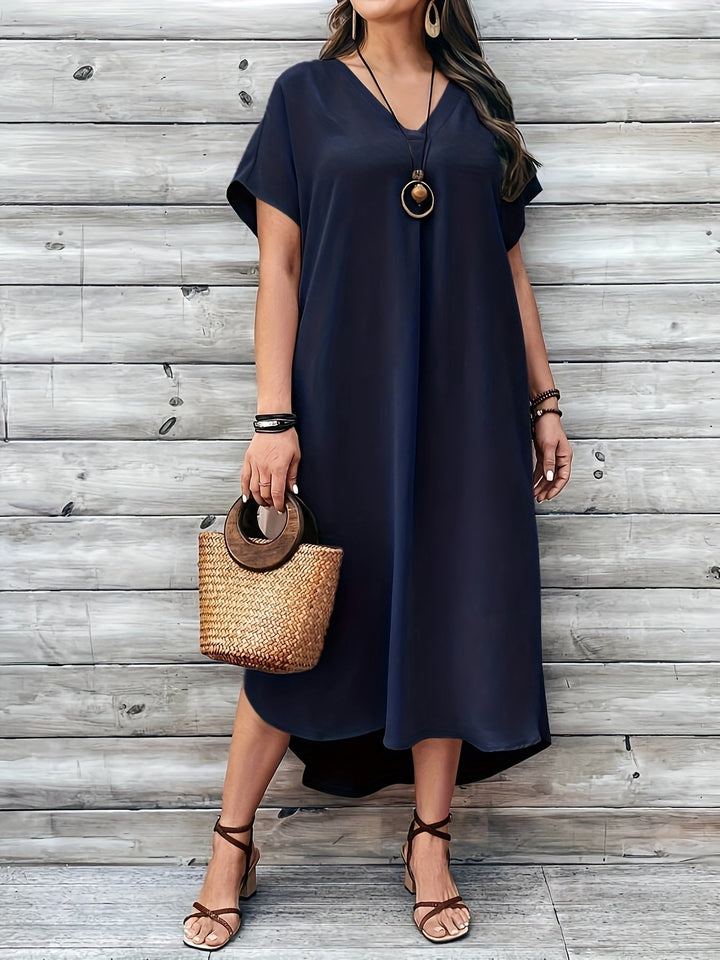 Frances | Solid Maxi Sundress with V Neck and Short Sleeves