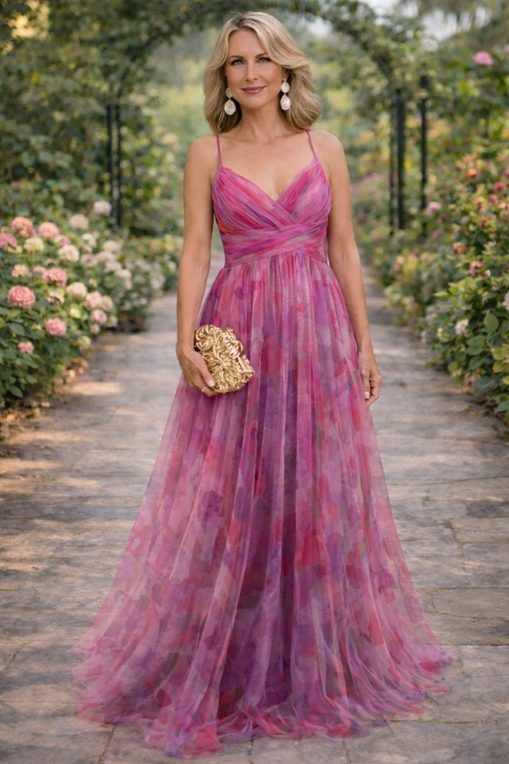 Genevieve | Floral Maxi Dress with V Neck and Spaghetti Straps