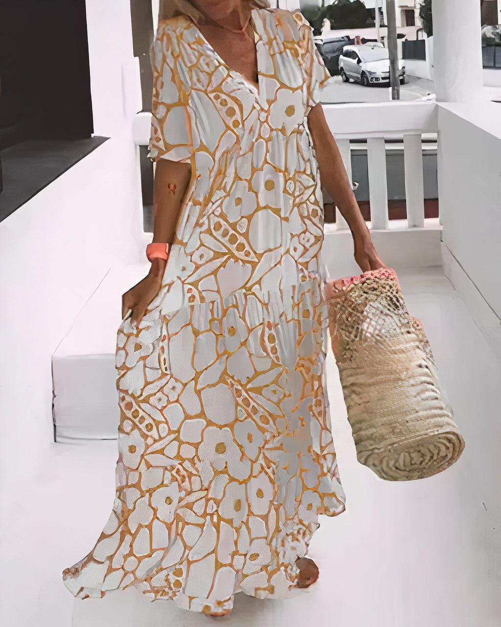 Quinn | Floral Shirt Maxi Sundress with V Neck and Button Front