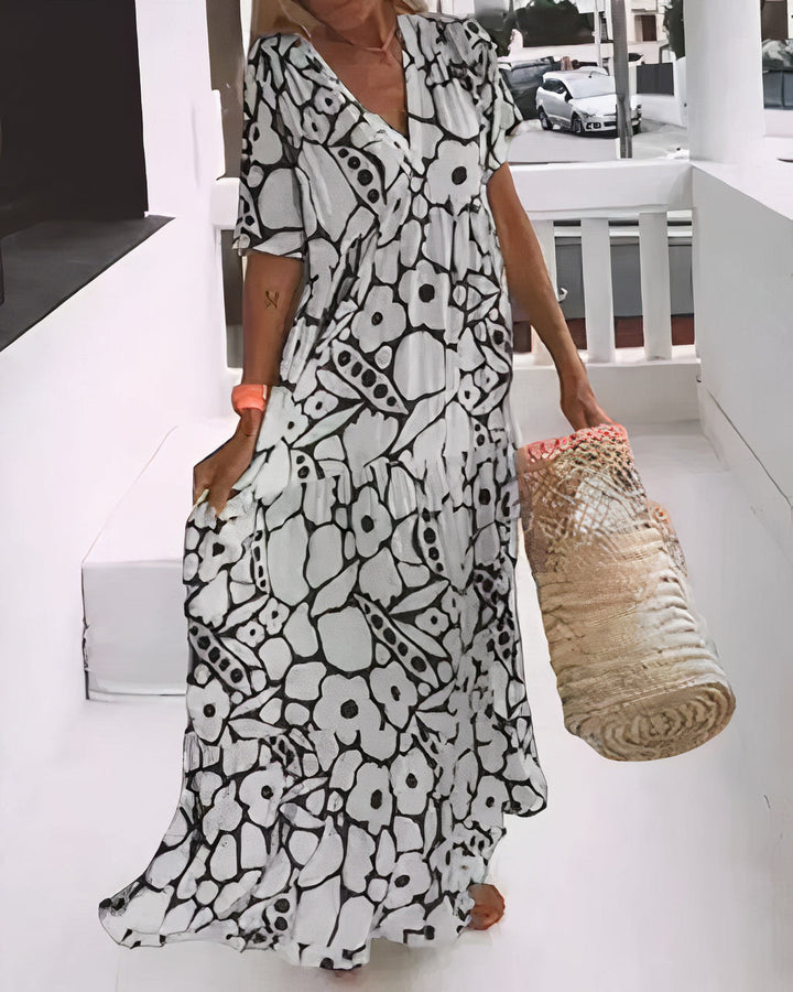 Quinn | Floral Shirt Maxi Sundress with V Neck and Button Front
