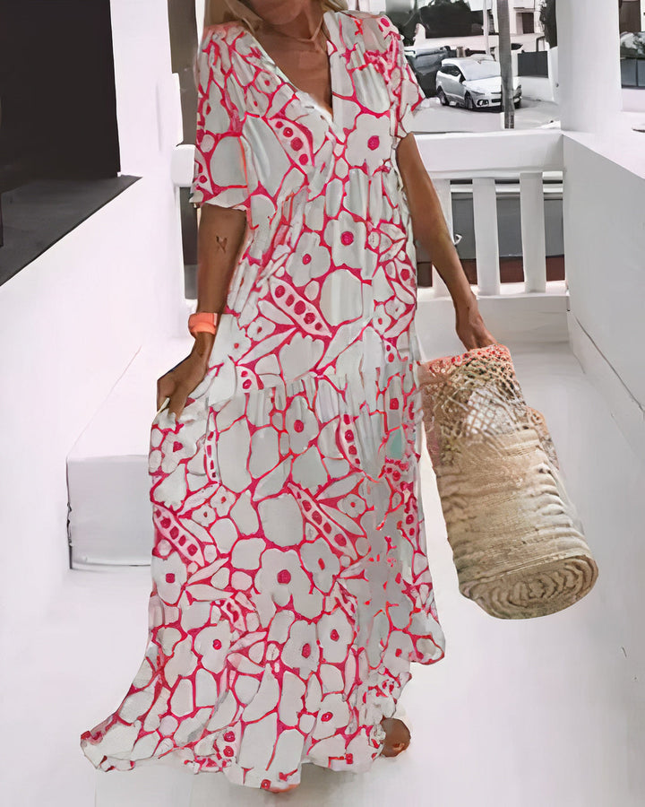 Quinn | Floral Shirt Maxi Sundress with V Neck and Button Front