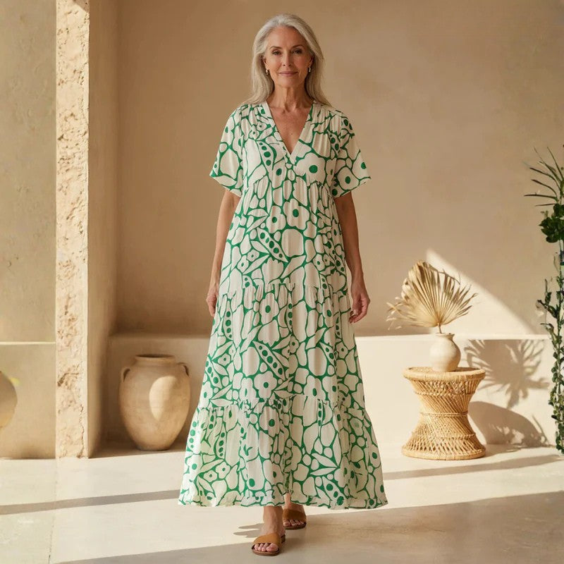 Quinn | Floral Shirt Maxi Sundress with V Neck and Button Front