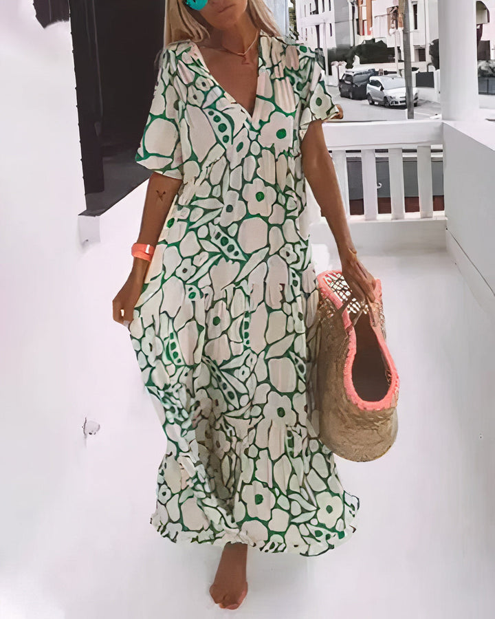 Quinn | Floral Shirt Maxi Sundress with V Neck and Button Front