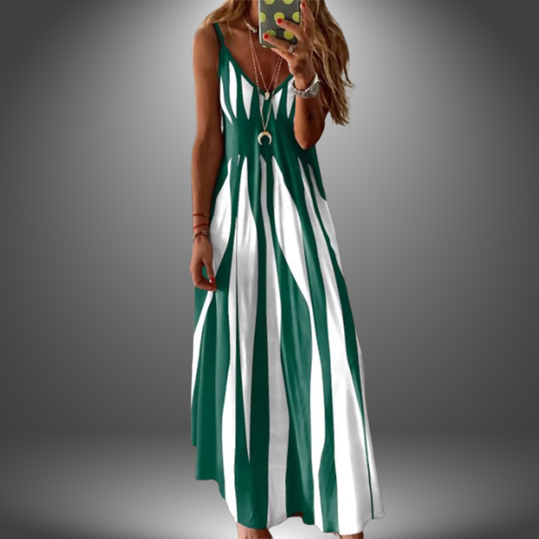 Gloria | Striped Maxi Sundress with V Neck and Spaghetti Straps