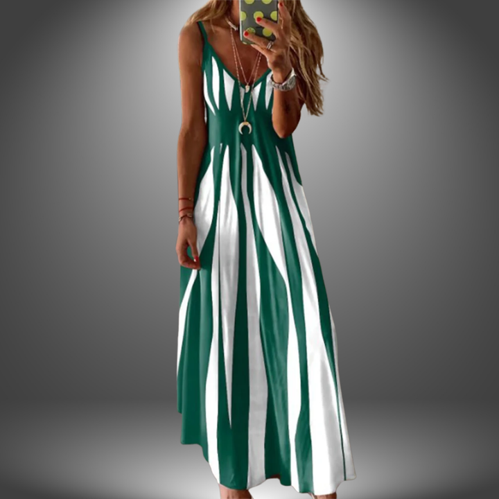 Gloria | Striped Maxi Sundress with V Neck and Spaghetti Straps