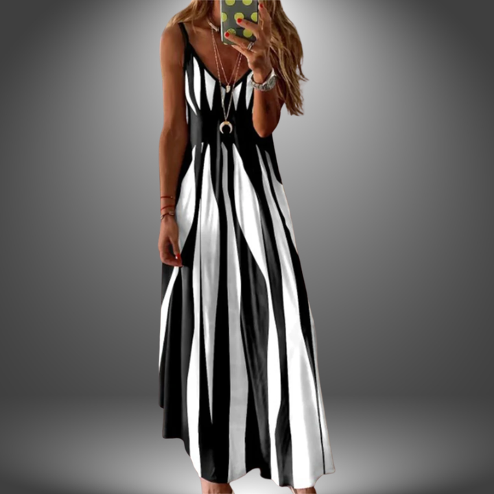 Gloria | Striped Maxi Sundress with V Neck and Spaghetti Straps