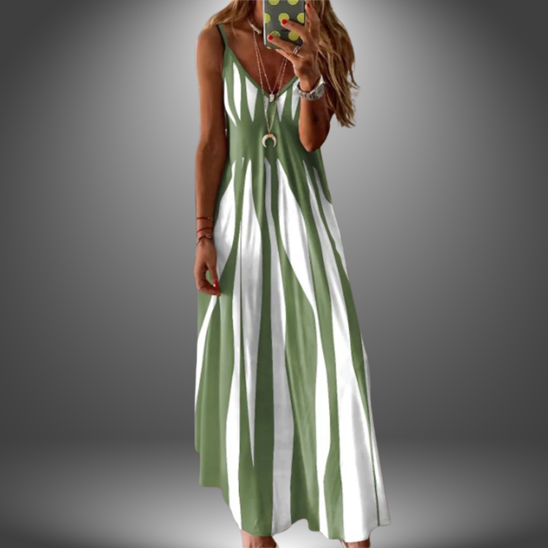 Gloria | Striped Maxi Sundress with V Neck and Spaghetti Straps