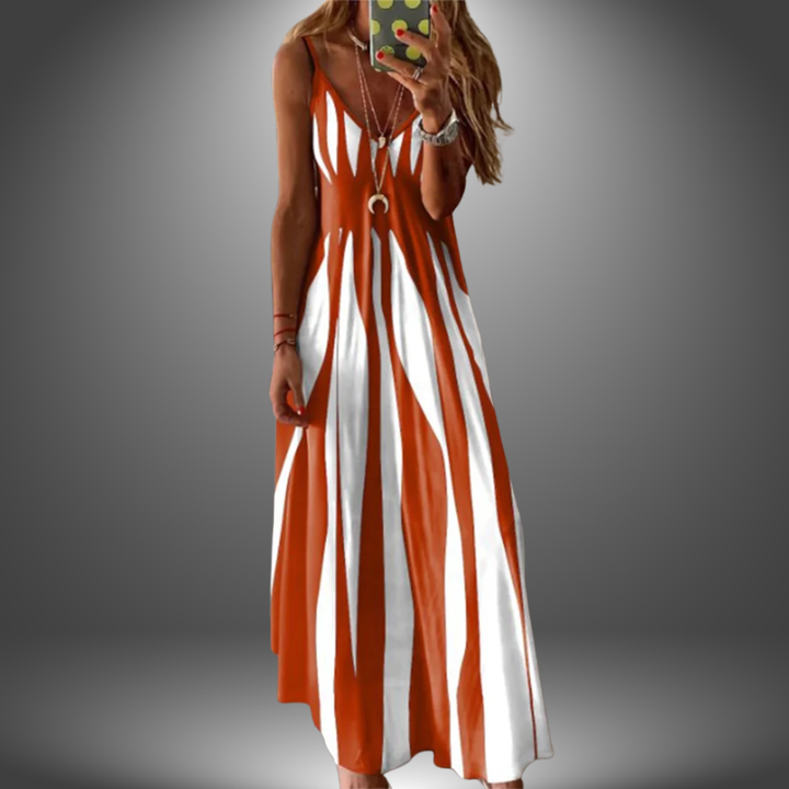 Gloria | Striped Maxi Sundress with V Neck and Spaghetti Straps