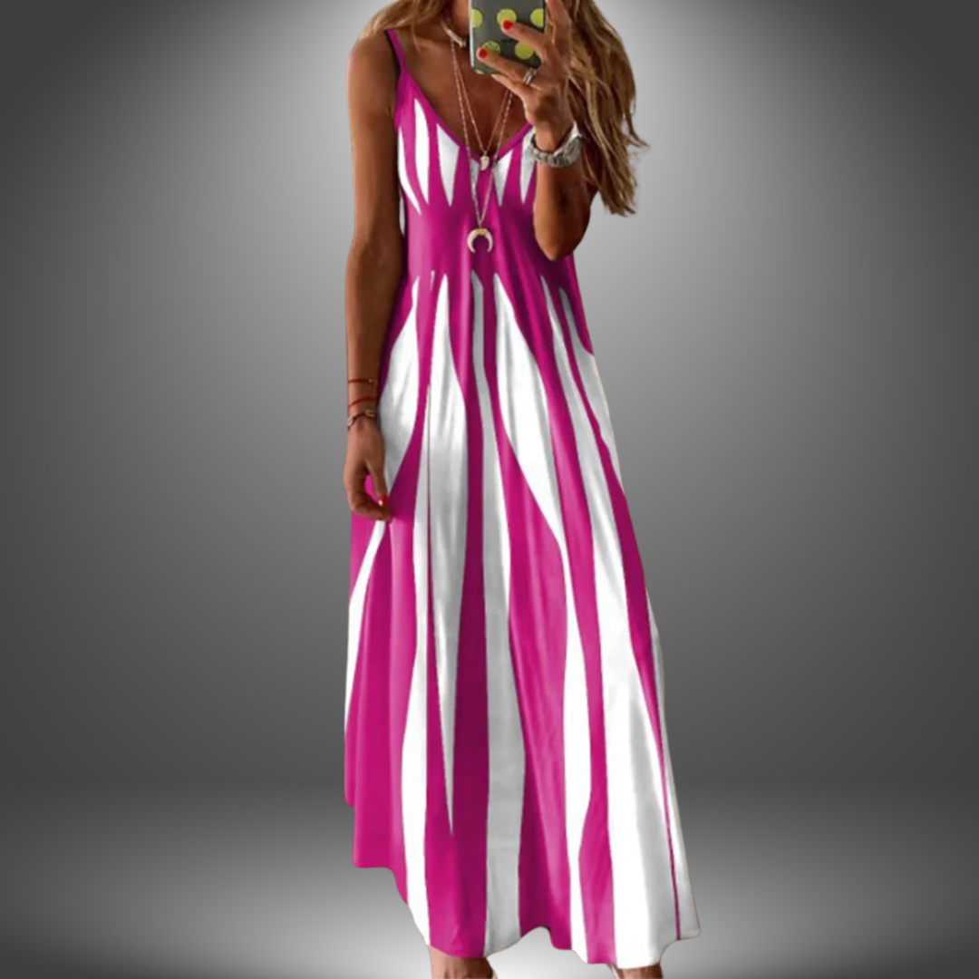 Gloria | Striped Maxi Sundress with V Neck and Spaghetti Straps