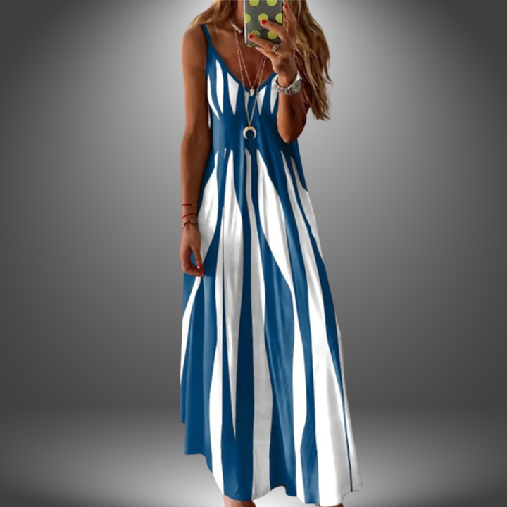 Gloria | Striped Maxi Sundress with V Neck and Spaghetti Straps