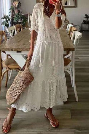 Grace | Boho Floral Maxi Sundress with V Neck and Button Front