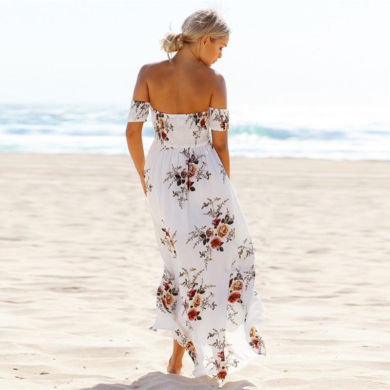 Nicole | Floral Maxi Sundress with Off Shoulder Neckline and Front Slit
