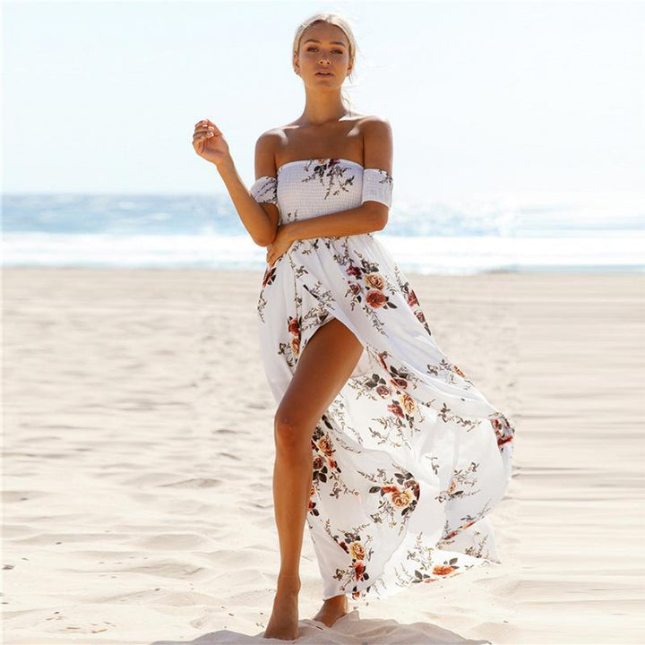Nicole | Floral Maxi Sundress with Off Shoulder Neckline and Front Slit