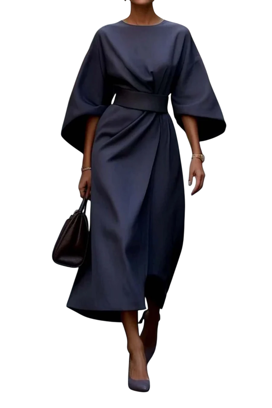 Iris | Wedding Guest Midi Dress with Lantern Sleeves and Wrap Skirt