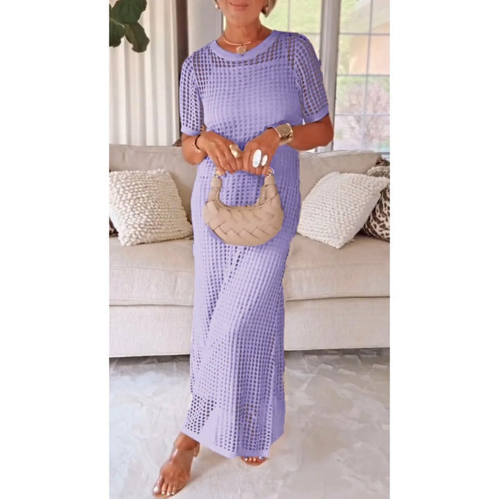 Janet | Crochet Hollow Out Maxi Sundress with Short Sleeves and Inner Lining