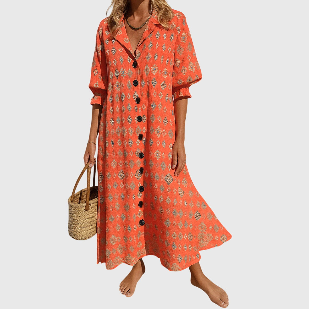 Jennifer | Boho Floral Maxi Sundress with V Neck and Button Front