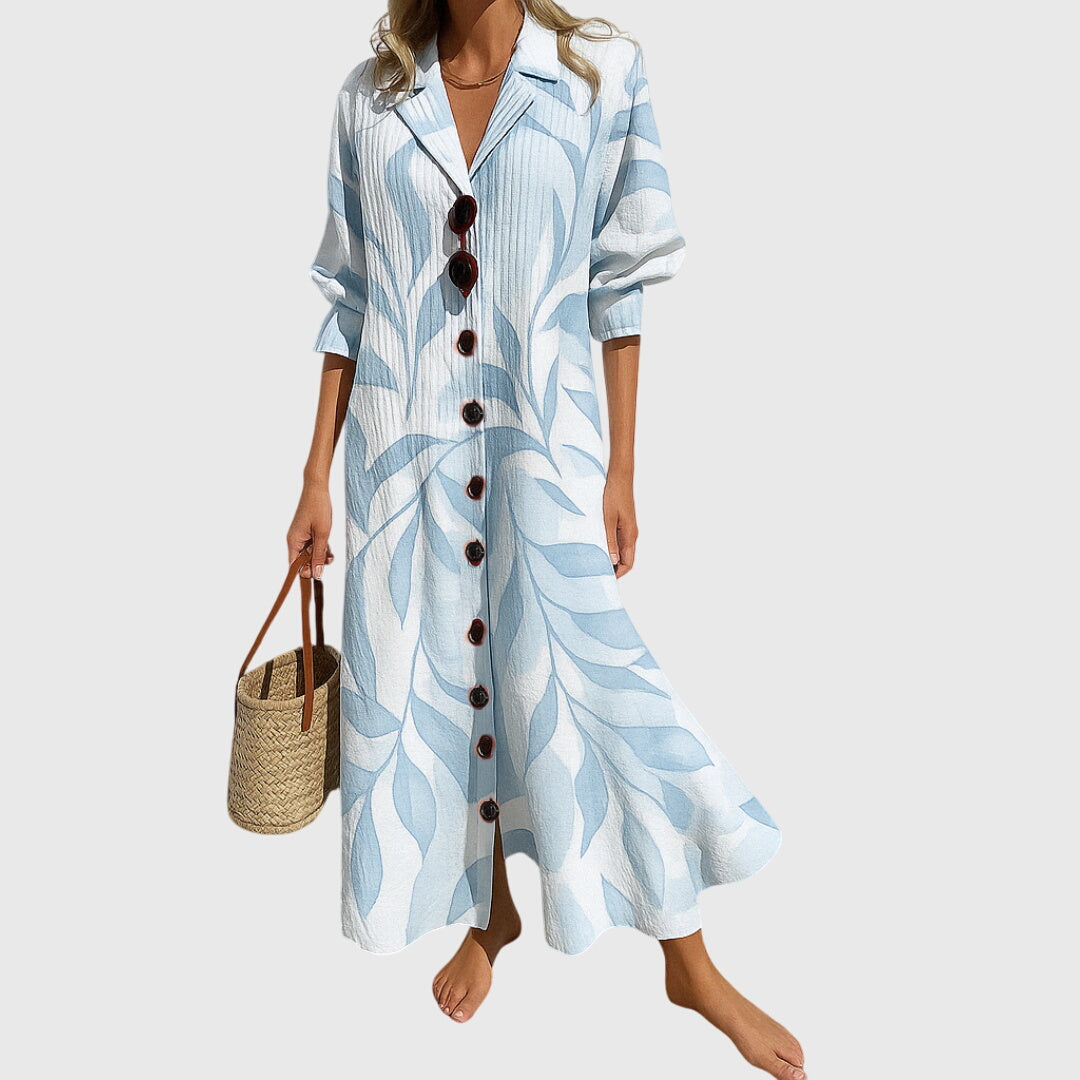 Jennifer | Boho Floral Maxi Sundress with V Neck and Button Front