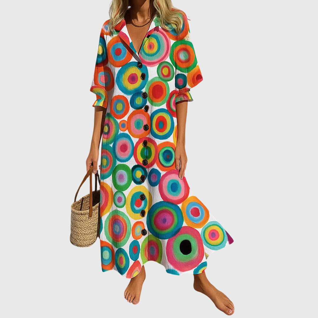 Jennifer | Boho Floral Maxi Sundress with V Neck and Button Front