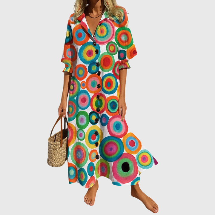Jennifer | Boho Floral Maxi Sundress with V Neck and Button Front