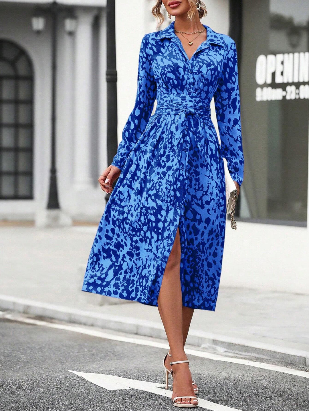 Joanne | Shirt Midi Dress with Belt and Long Sleeves