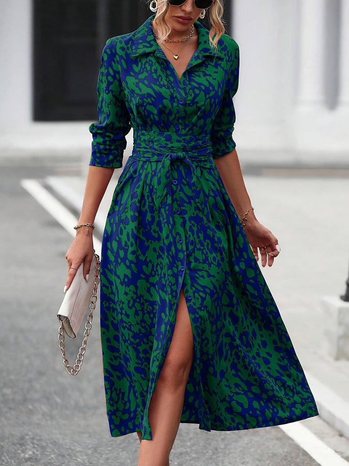 Joanne | Shirt Midi Dress with Belt and Long Sleeves