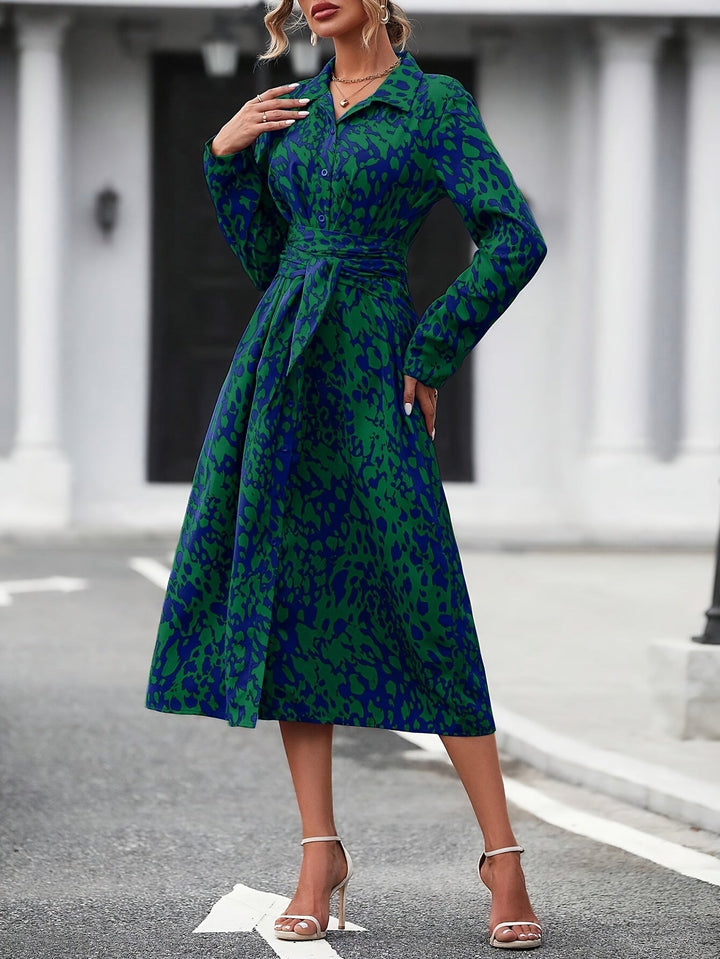 Joanne | Shirt Midi Dress with Belt and Long Sleeves