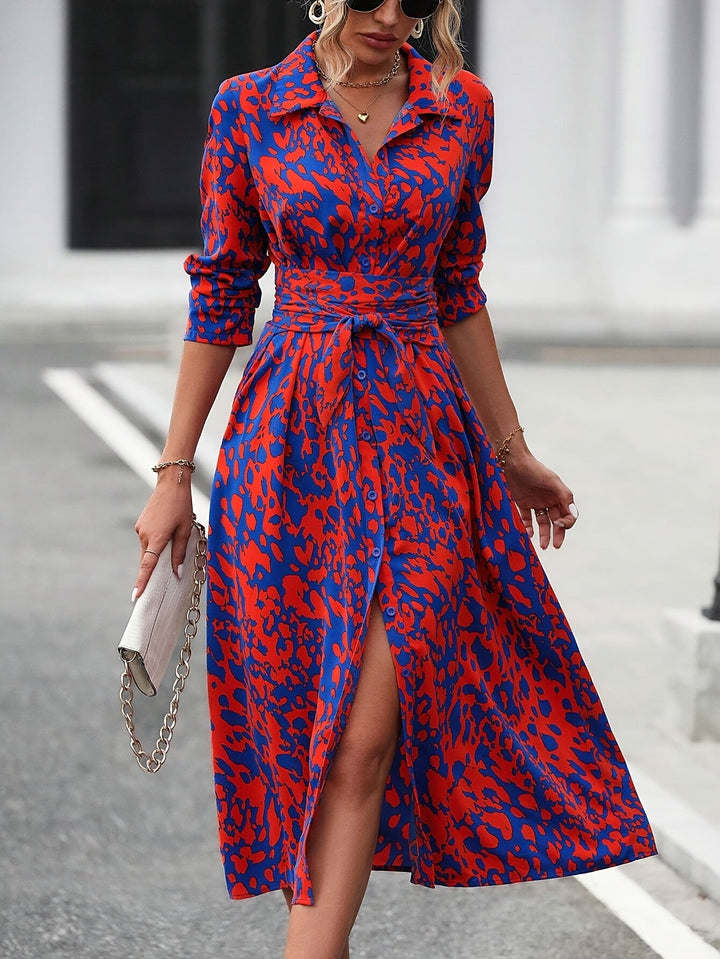 Joanne | Shirt Midi Dress with Belt and Long Sleeves